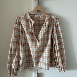 Reformation Plaid Blouse in White and Brown